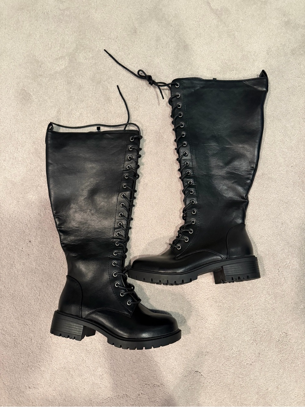 torrid Black Lace-Up/ zip up Knee-High Combat Boots wide width